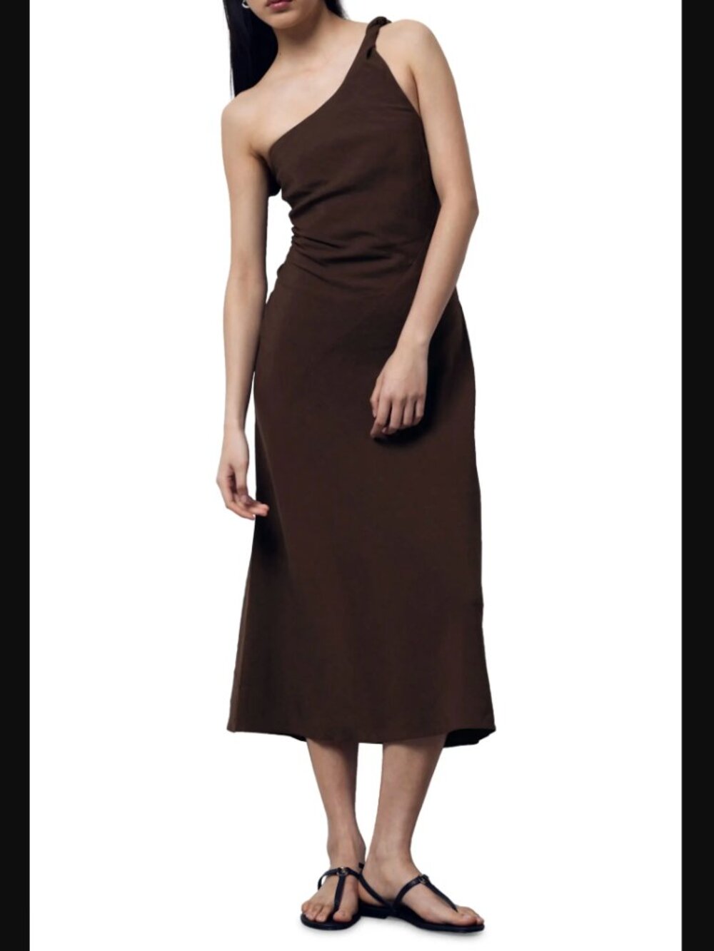 & Other Stories One-Shoulder Midi Dress (Brown)